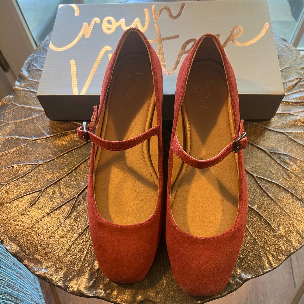 Crown Vintage Mary Jane Flat, Size 8 M, Color: Burnt Sienna